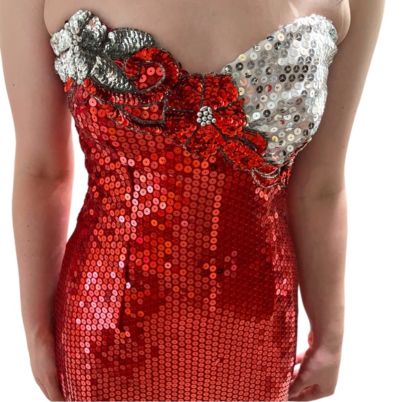Vintage Las Vegas Alyce Designs Red Sequin Evening Gown Strapless 1980-1990s - Picture 10 of 16